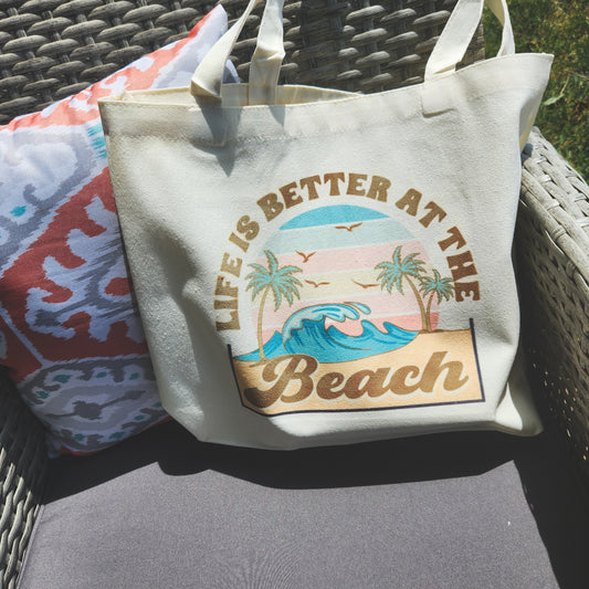 Retro Life Is Better At The Beach Canvas Tote