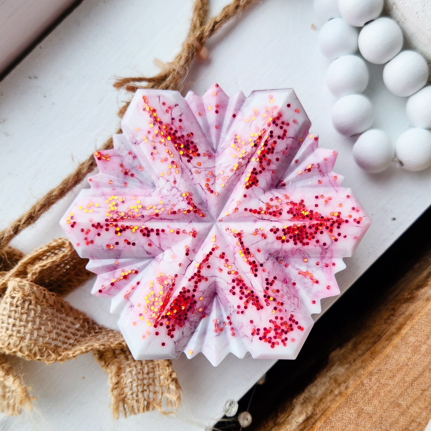 Strawberries and Cream Snowflake Trinket Box with Lid