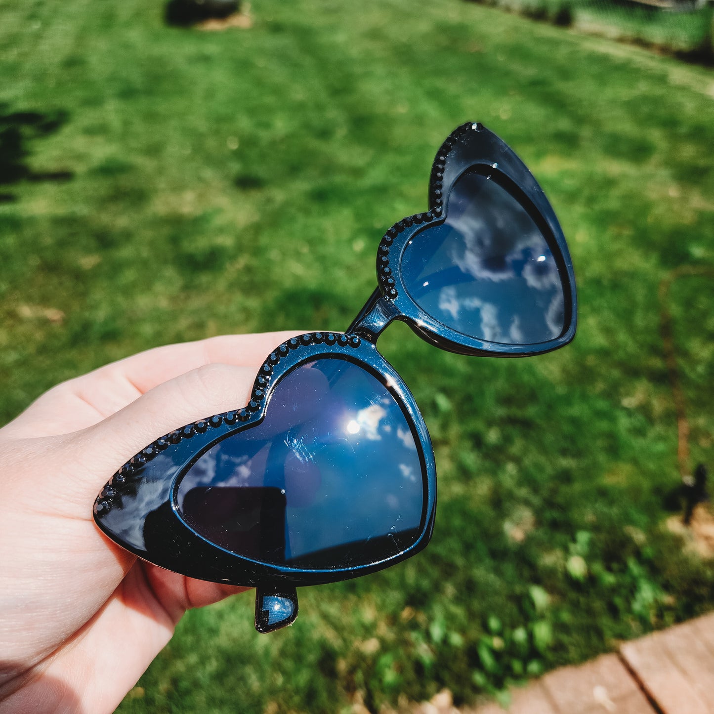 Black Heart Shaped Sunglasses with Black Rhinestones