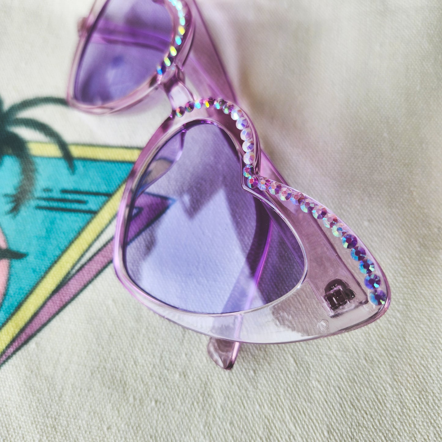 Translucent Lilac Heart Shaped Sunnies with Purple and White Rhinestone Accents