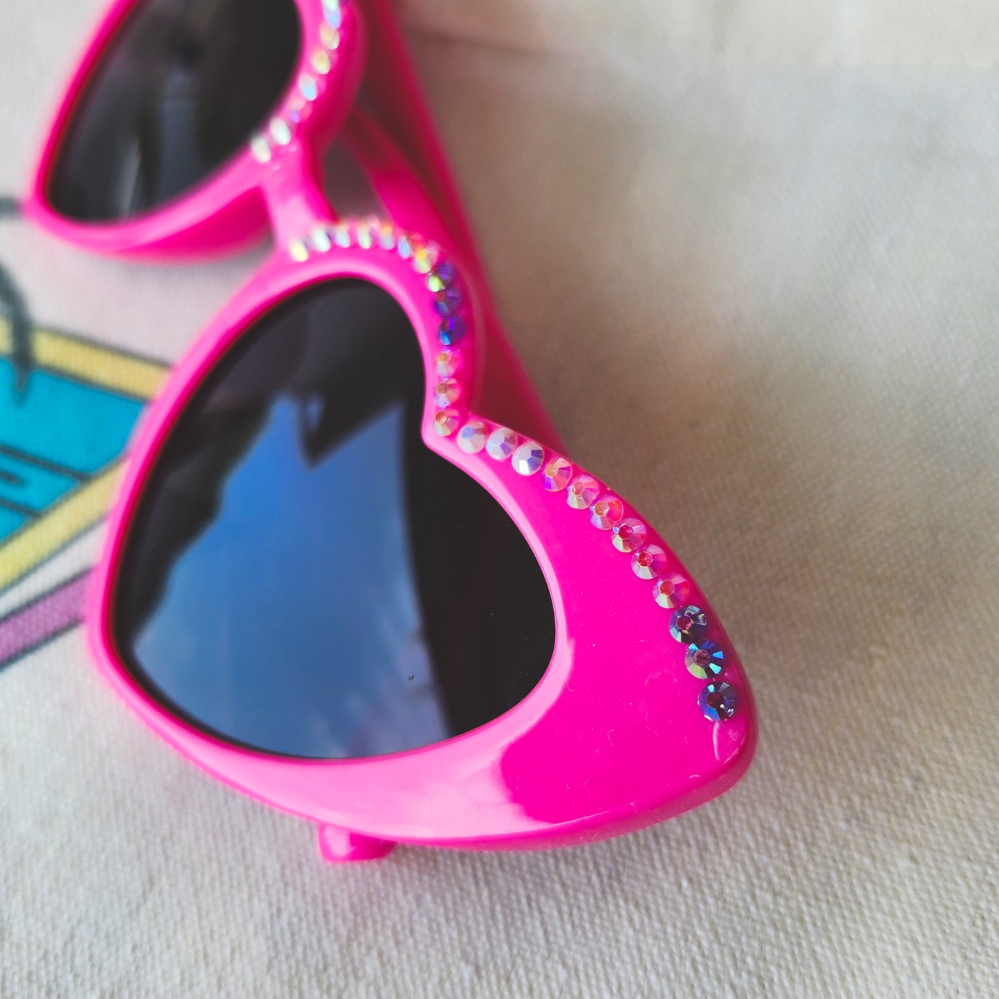 Bright Pink Heart Shaped Sunnies with Pink and Purple Rhinestones