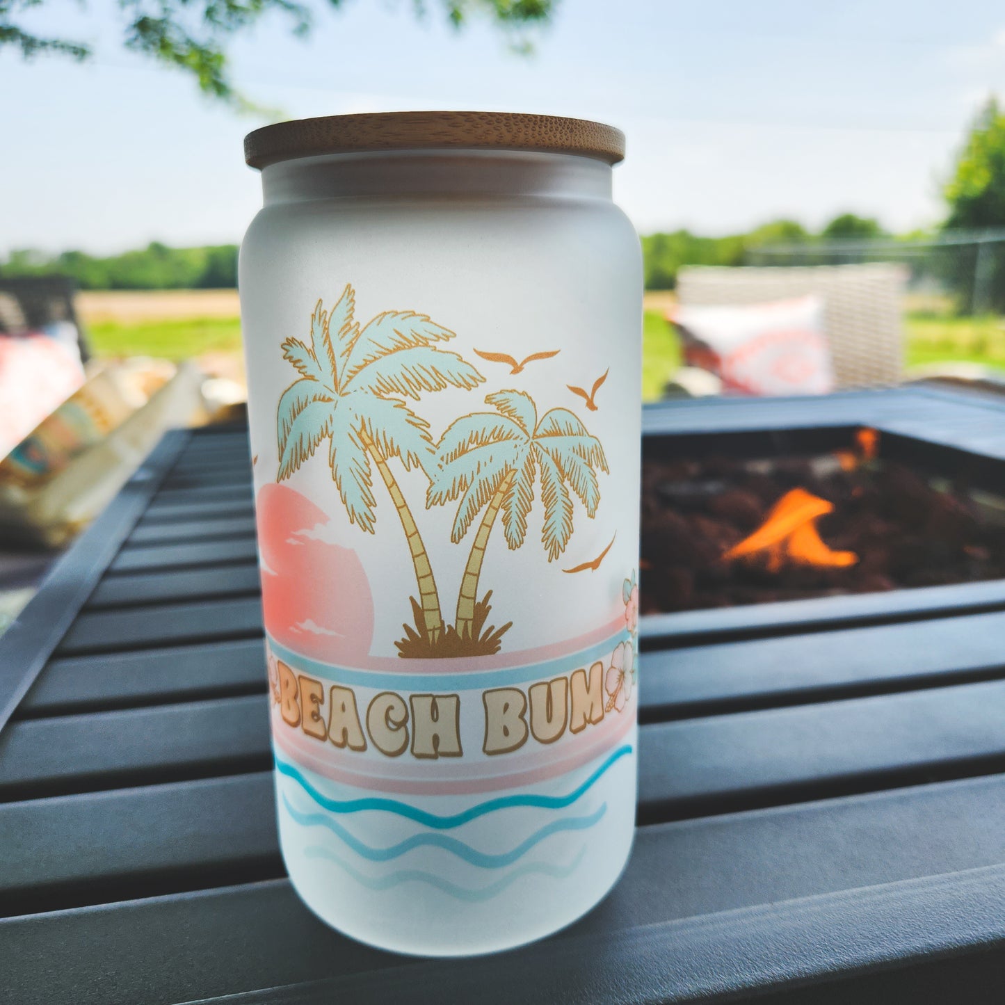 16 oz Beach Bum Frosted Glass Can Mug
