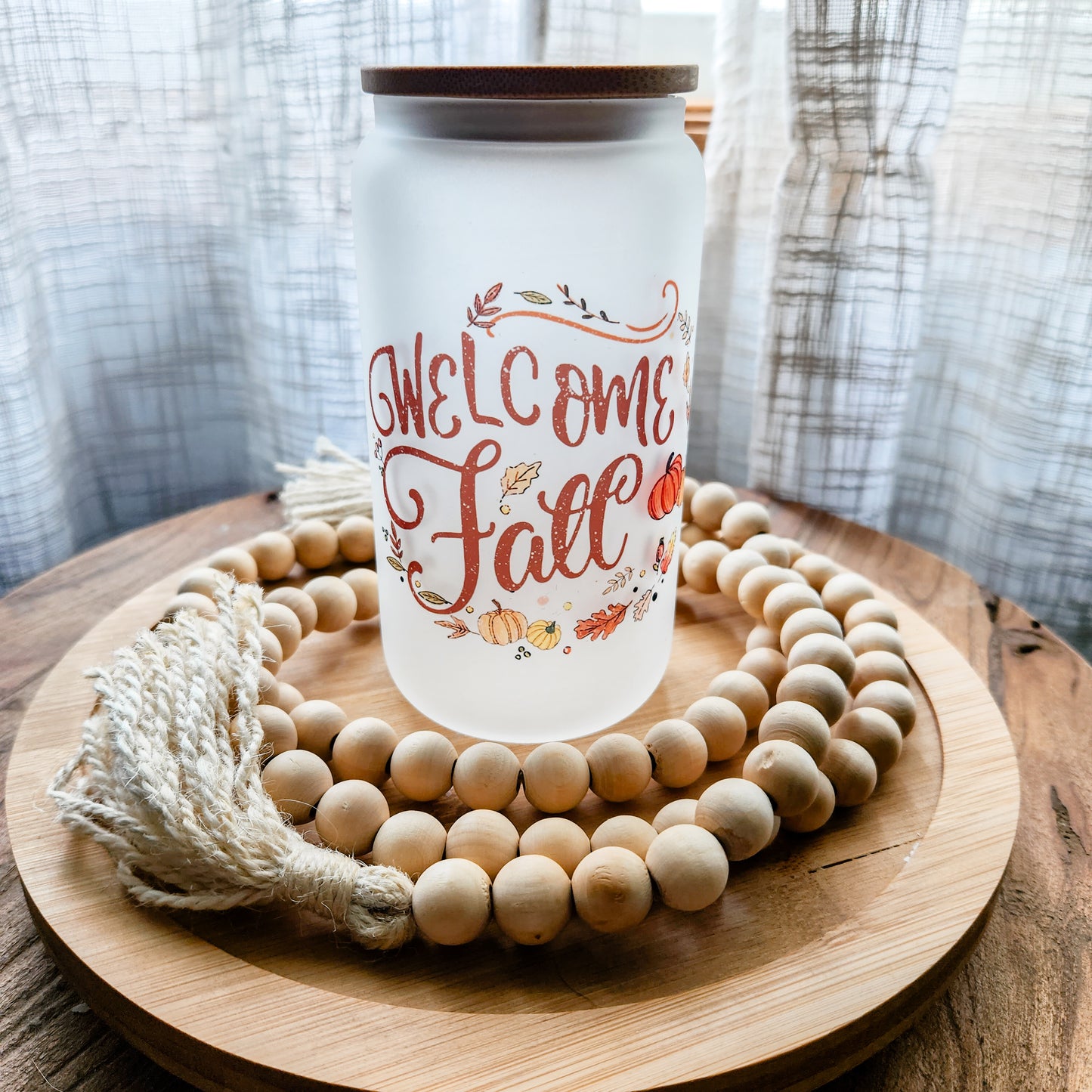 Welcome Fall 16 oz Frosted Glass Mug