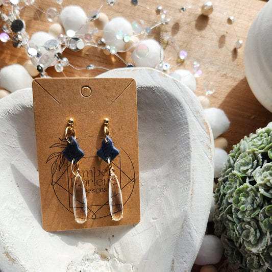 Blue Christmas Long Glamour Dangles on 18k Gold Plated Posts