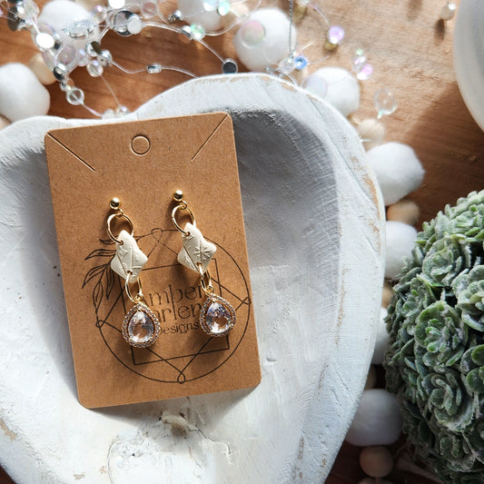 Embossed Ivory Christmas Glamour Dangles on 18k Gold Plated Posts