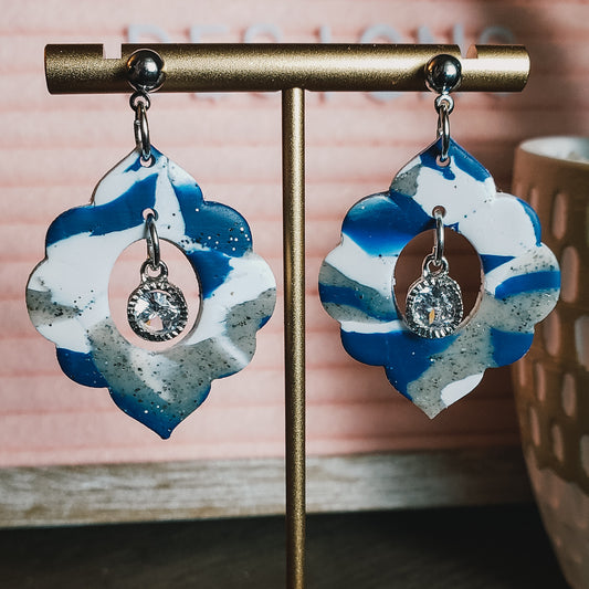 Husky Blue Marble Scalloped Dangle with Cubic Zirconia Accent