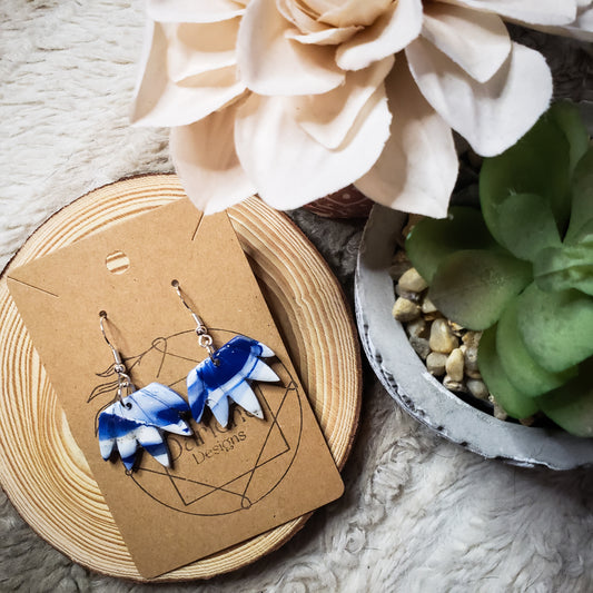 Chipped Blue and White Glossy Spike Drop Dangles