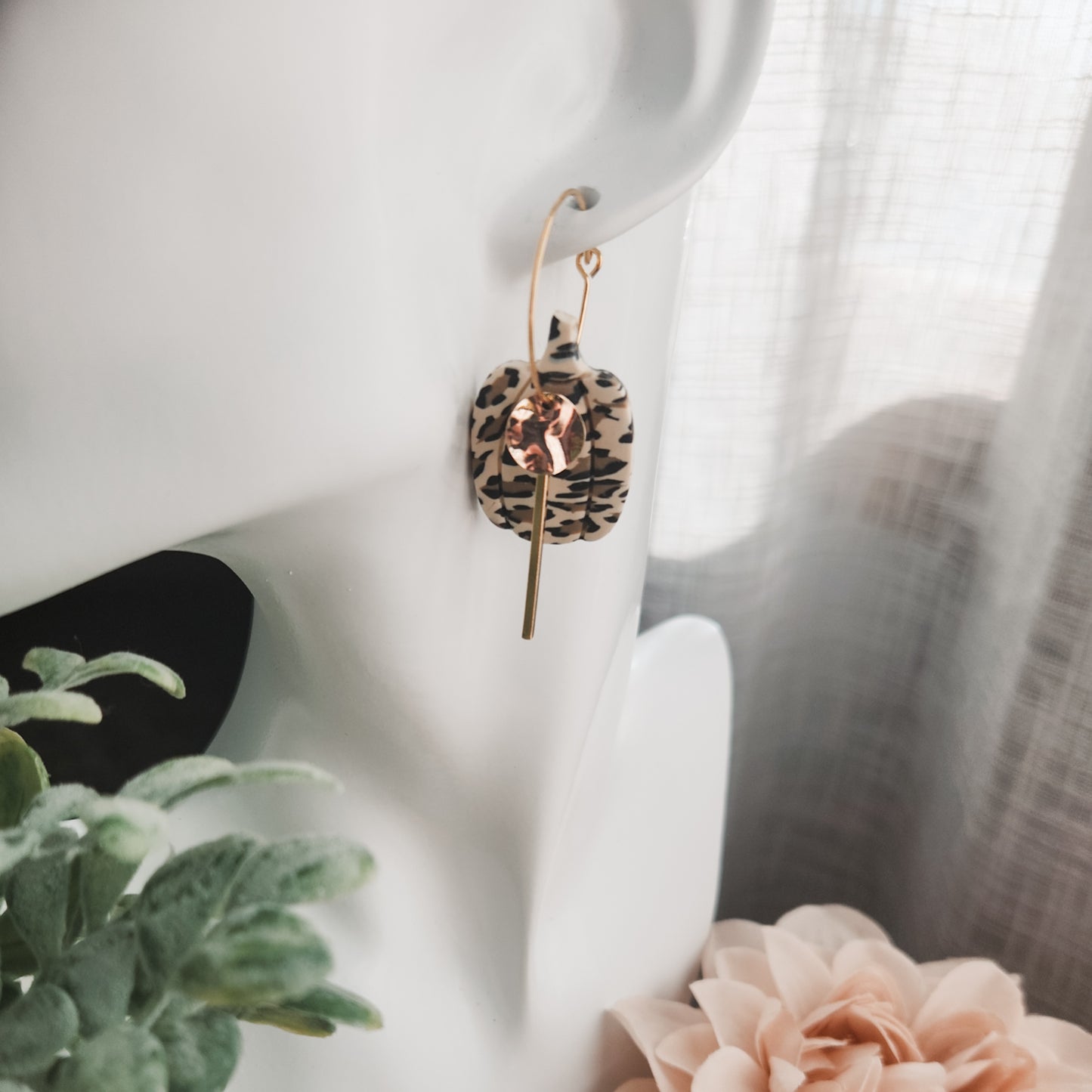 Leopard Pumpkin 18k Plated Hoops with Gold Accents