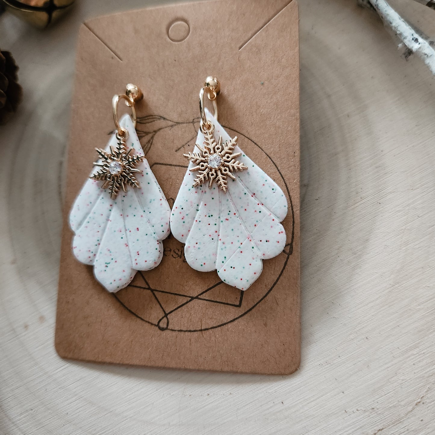 Christmas Speckled Teardrop Dangles with Snowflake Charm