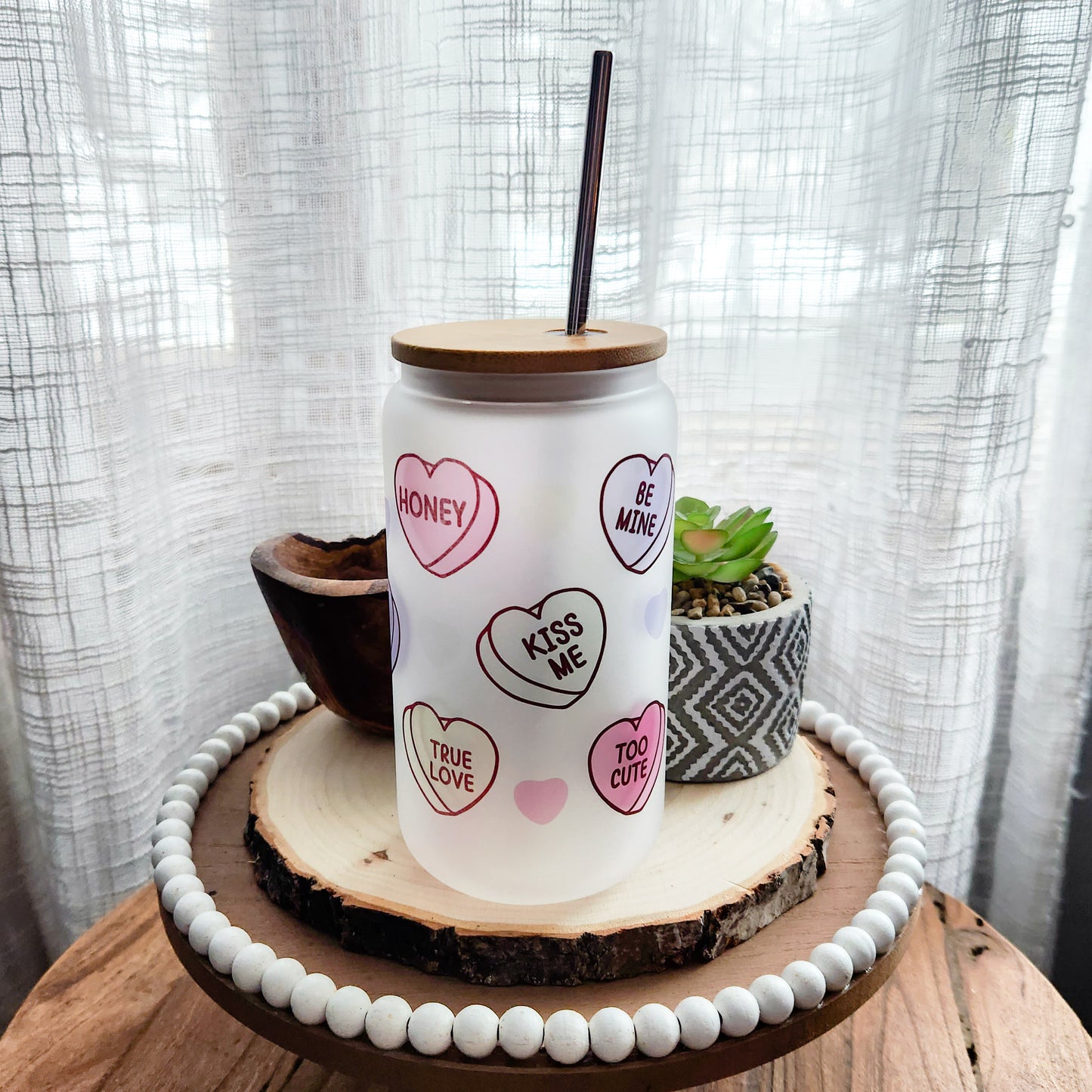 16oz Sweet Hearts Frosted Glass Mug