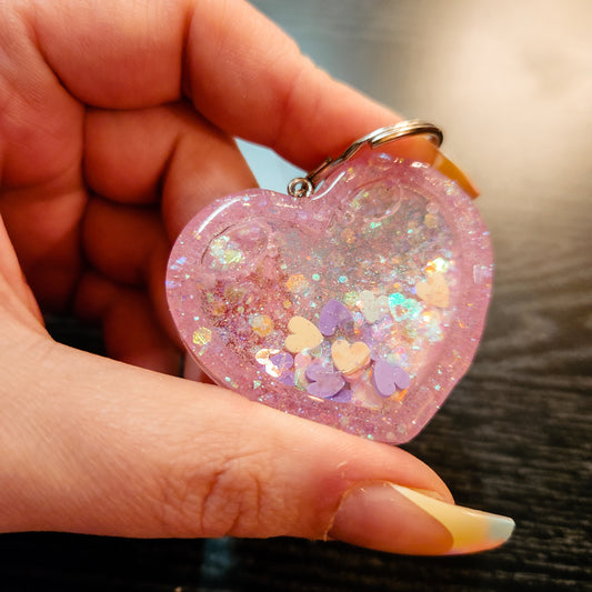 Pink Heart Confetti Shaker Keychain